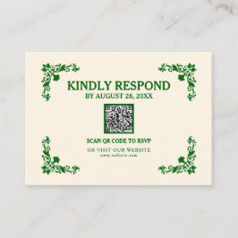Tarjeta De Recepción Classic Elegance Ivory & Emerald Islamic QR RSVP