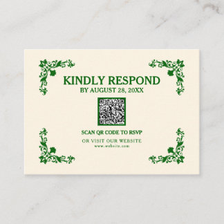 Tarjeta De Recepción Classic Elegance Ivory & Emerald Islamic QR RSVP