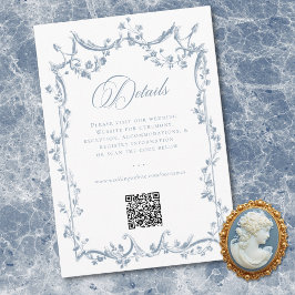 Tarjeta De Recepción Classic Elegant Dusty Blue Floral Frame Wedding QR