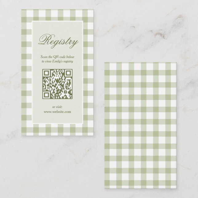 Tarjeta De Recepción Classic Elegant Green Gingham Baby Shower Registry (Anverso / Reverso)