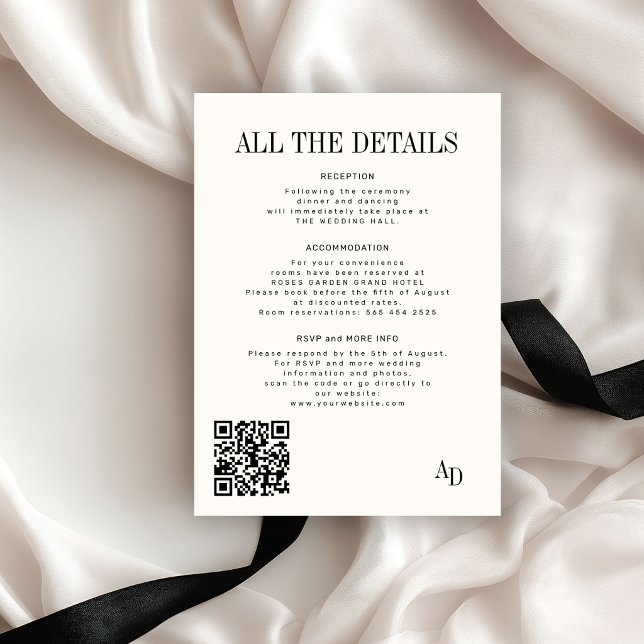 Tarjeta De Recepción Classic elegant ivory old money wedding details (Subido por el creador)