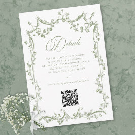 Tarjeta De Recepción Classic Elegant Sage Green Floral Frame Wedding QR