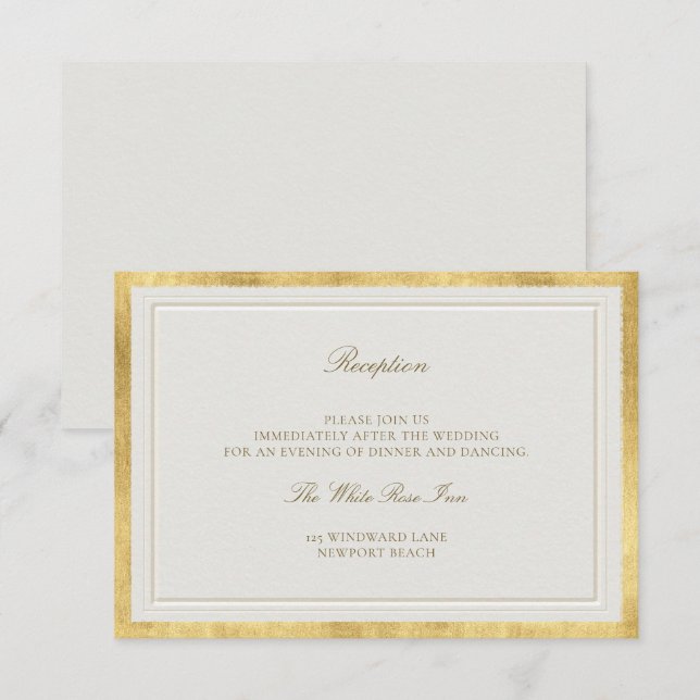 Tarjeta De Recepción Classic Elevated Gold Ecru Frame Wedding Reception (Anverso / Reverso)