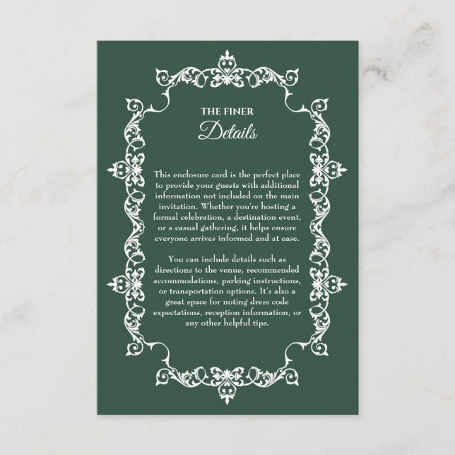 Tarjeta De Recepción Classic Forest Green Ornately Framed Wedding (Anverso)