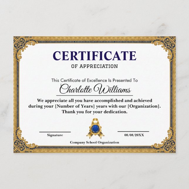 Tarjeta De Recepción Classic Gold Blank Certificate Frame Printable (Anverso)