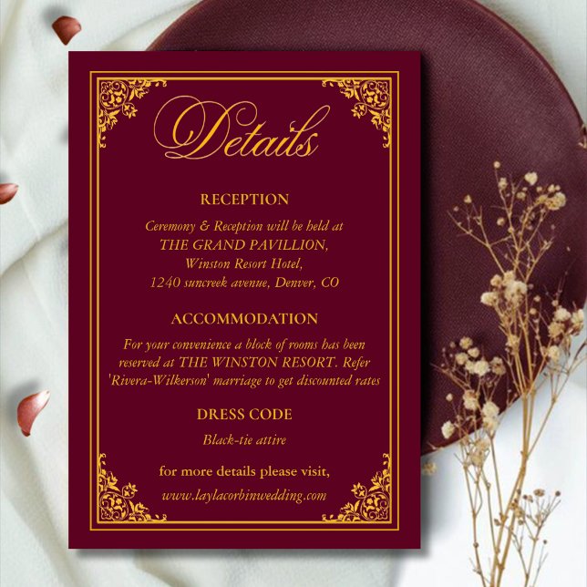 Tarjeta De Recepción Classic Gold Frame Royal Wedding Details (Subido por el creador)