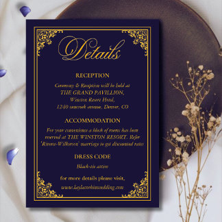 Tarjeta De Recepción Classic Gold Frame Royal Wedding Details