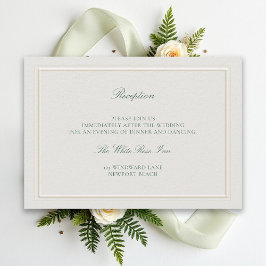Tarjeta De Recepción Classic Green Elevated Ecru Wedding Reception