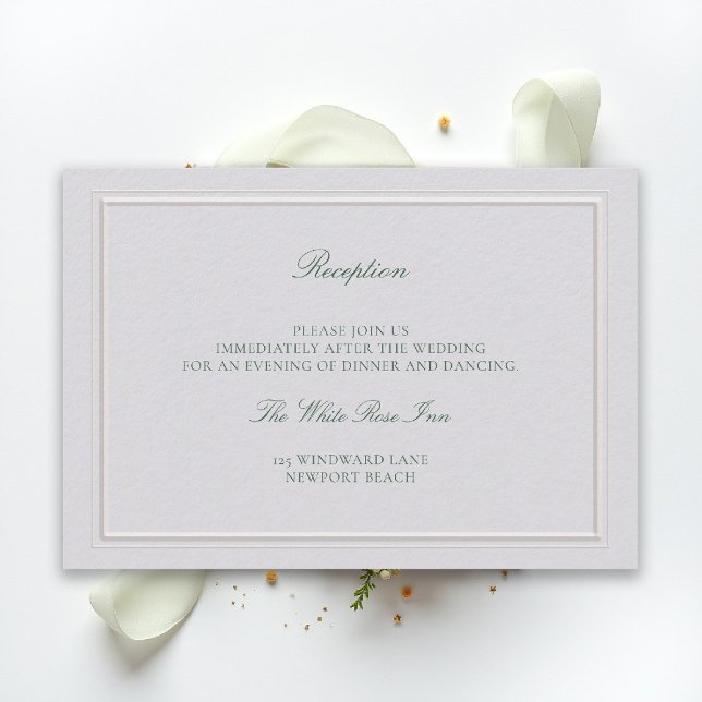 Tarjeta De Recepción Classic Green Elevated Ivory Wedding Reception (modern classic wedding reception details forest green type double frame ivory formal traditional)