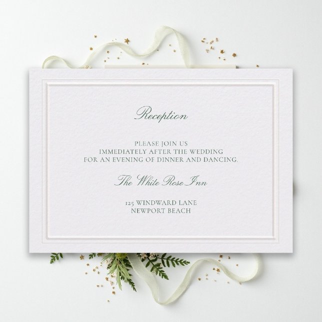 Tarjeta De Recepción Classic Green Elevated Pearl Wedding Reception (modern classic wedding reception details forest green type double frame pearl formal traditional)