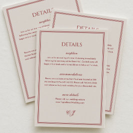 Tarjeta De Recepción Classic Ivory and Burgundy Wedding Details