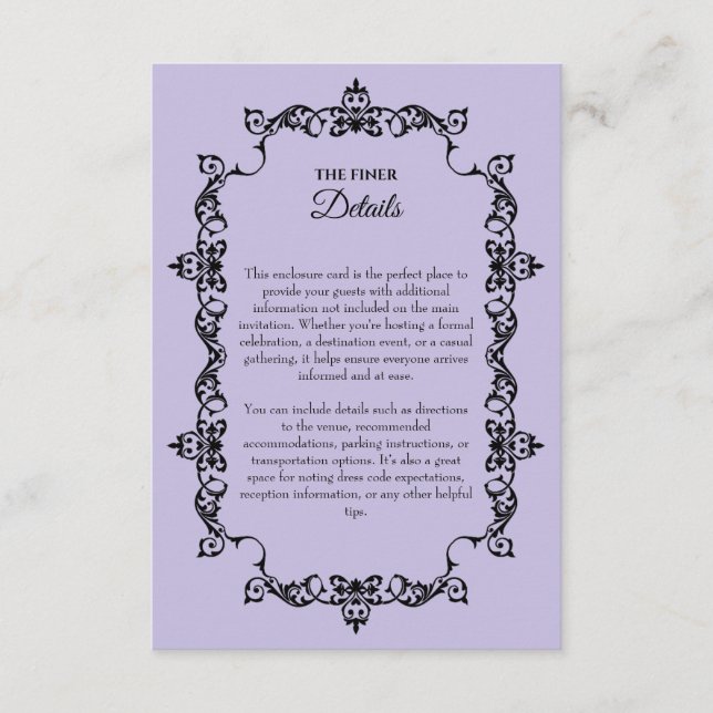 Tarjeta De Recepción Classic Lavender Purple Ornately Framed Wedding (Anverso)