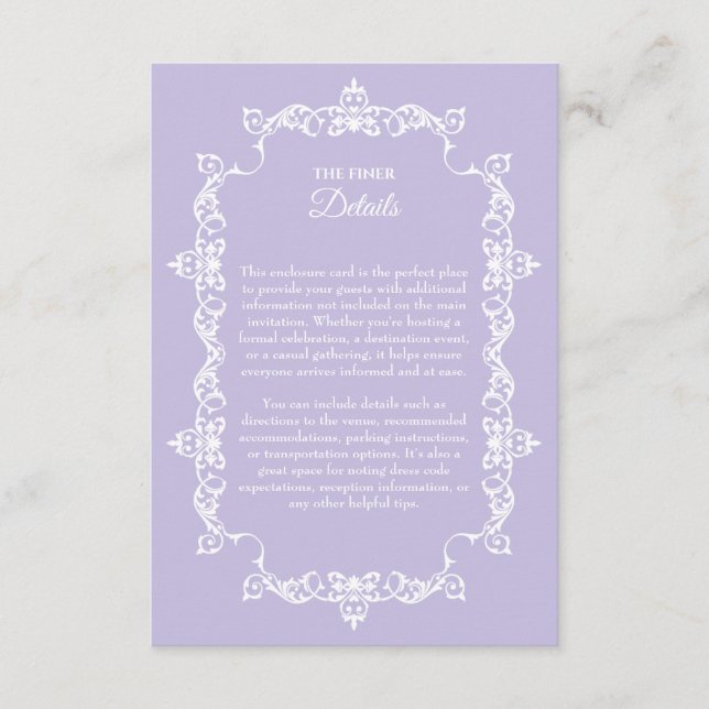 Tarjeta De Recepción Classic Lavender Purple Ornately Framed Wedding (Anverso)