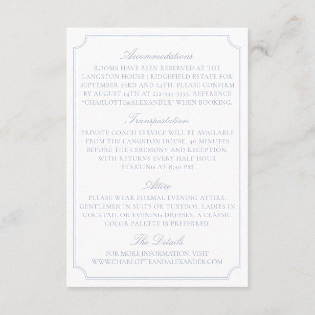Tarjeta De Recepción Classic Light Blue Fruit Bowl Wedding Details Card (Anverso)