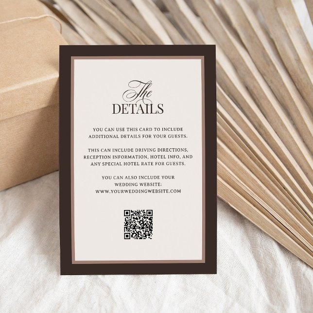 Tarjeta De Recepción Classic Luxe Brown | QR Code Wedding Guest Details (Subido por el creador)