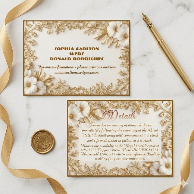 Tarjeta De Recepción Classic Luxury Gold Ornate Royal Romantic Wedding  (Classic Luxury Gold Ornate Royal Romantic Wedding Enclosure Card)