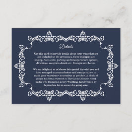 Tarjeta De Recepción Classic Midnight Navy Blue Ornately Framed Wedding