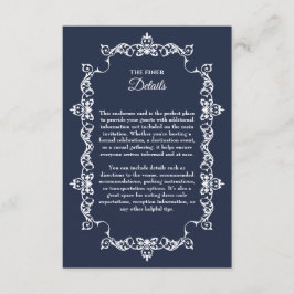 Tarjeta De Recepción Classic Midnight Navy Blue Ornately Framed Wedding