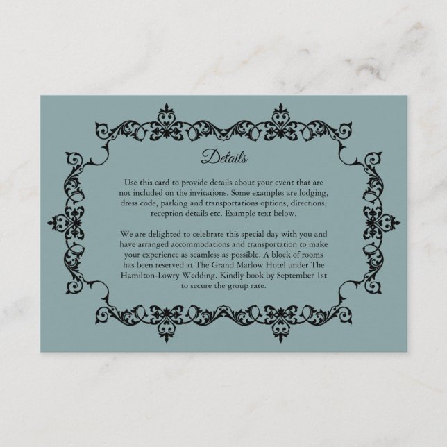 Tarjeta De Recepción Classic Misty Sage Blue Ornately Framed Wedding (Anverso)