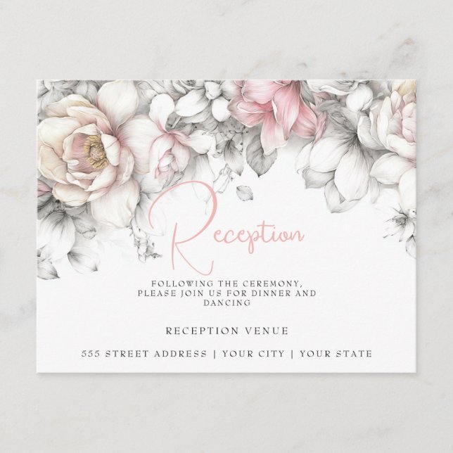 Tarjeta De Recepción Classic Modern Ivory and Blush Floral  (Anverso)