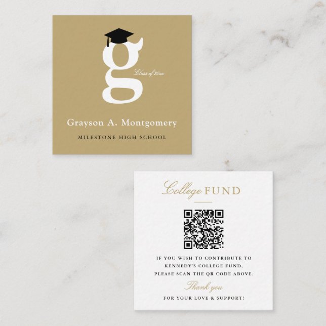 Tarjeta De Recepción Classic Monogram Gold 'G' Graduation College Fund (Anverso / Reverso)