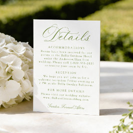 Tarjeta De Recepción Classic Olive Green Calligraphy Wedding Details