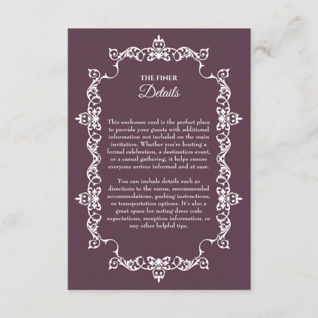 Tarjeta De Recepción Classic Plum Purple Ornately Framed Wedding (Anverso)
