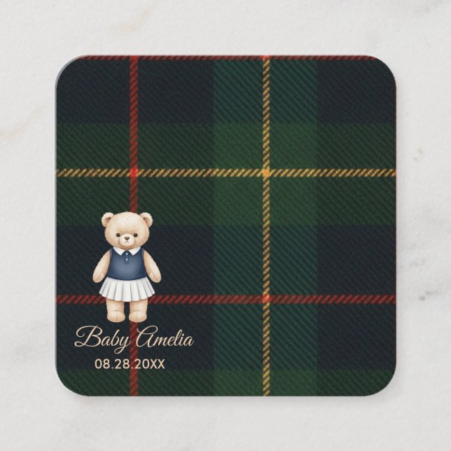 Tarjeta De Recepción Classic Polo Teddy Bear Preppy Plaid Baby Shower  (Anverso)
