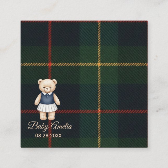 Tarjeta De Recepción Classic Polo Teddy Bear Preppy Plaid Baby Shower  (Anverso)