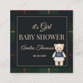 Tarjeta De Recepción Classic Polo Teddy Bear Preppy Plaid Baby Shower 