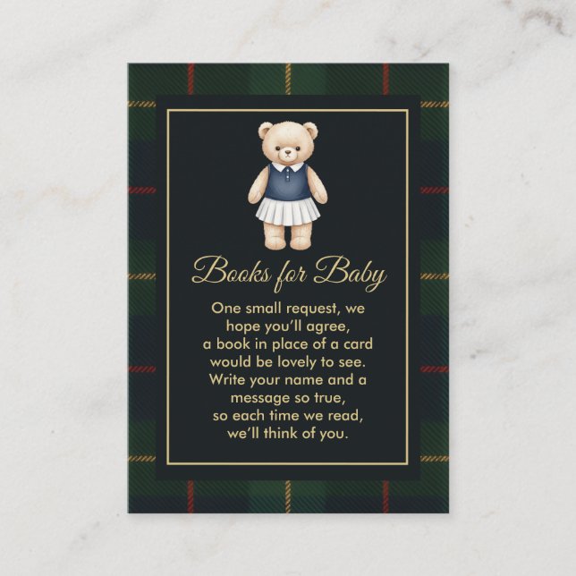 Tarjeta De Recepción Classic Polo Teddy Bear Preppy Plaid Baby Shower  (Anverso)