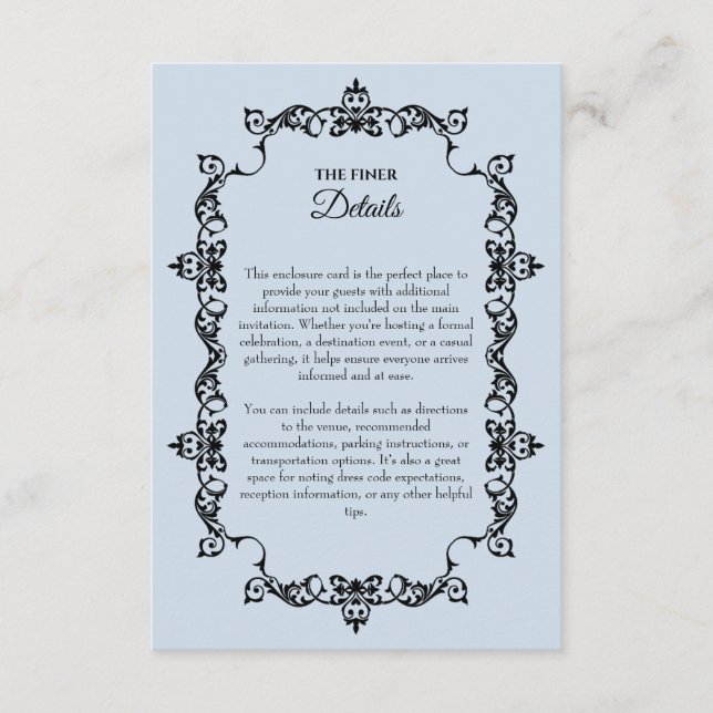 Tarjeta De Recepción Classic Powder Blue Ornately Framed Wedding (Anverso)