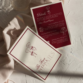 Tarjeta De Recepción Classic QR Code Wedding Details Deep Red Old Money