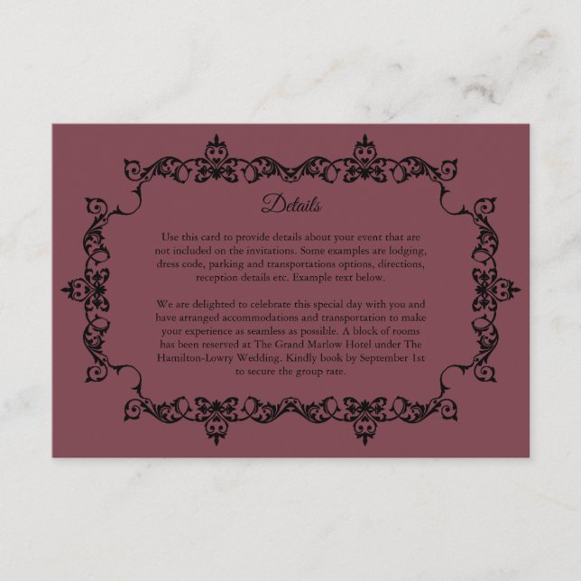 Tarjeta De Recepción Classic Romantic Rosewood Ornately Framed Wedding (Anverso)