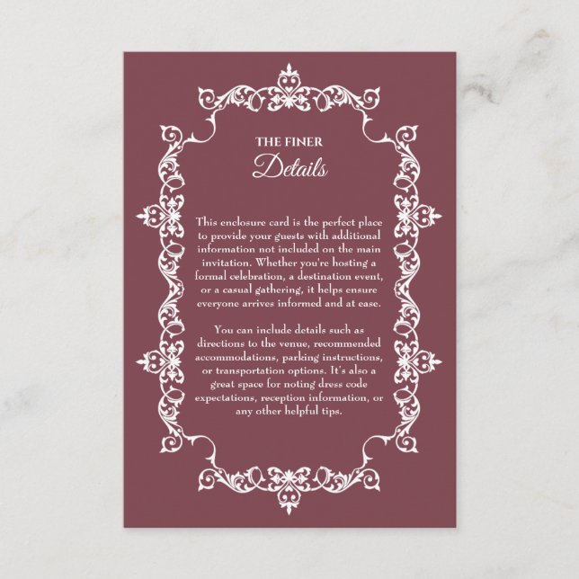 Tarjeta De Recepción Classic Romantic Rosewood Ornately Framed Wedding (Anverso)