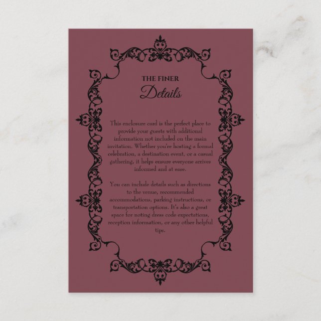 Tarjeta De Recepción Classic Romantic Rosewood Ornately Framed Wedding (Anverso)