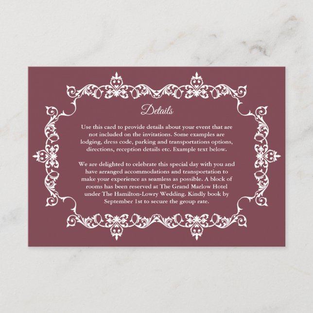 Tarjeta De Recepción Classic Romantic Rosewood Ornately Framed Wedding (Anverso)