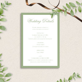 Tarjeta De Recepción Classic Sage Green Border Script Wedding Details