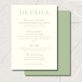 Tarjeta De Recepción Classic Sage Green Minimalist Wedding Details