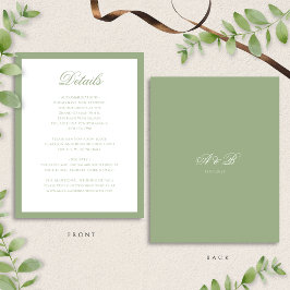Tarjeta De Recepción Classic Sage Green Monogram Script Wedding Details