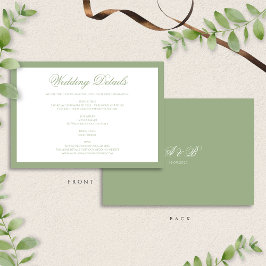 Tarjeta De Recepción Classic Sage Green Monogram Script Wedding Details
