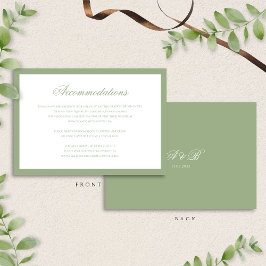 Tarjeta De Recepción Classic Sage Green Monogram Wedding Accommodation