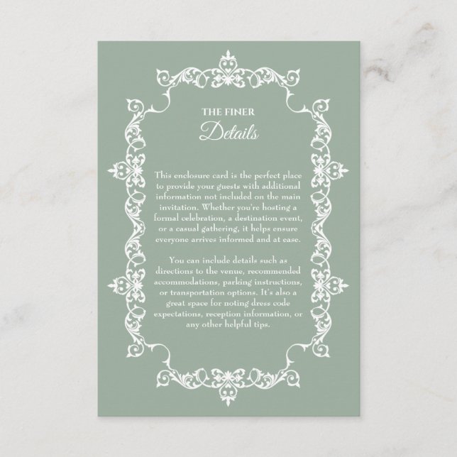 Tarjeta De Recepción Classic Sage Green Ornately Framed Wedding (Anverso)