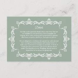 Tarjeta De Recepción Classic Sage Green Ornately Framed Wedding