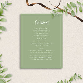 Tarjeta De Recepción Classic Sage Green & White Border Wedding Details