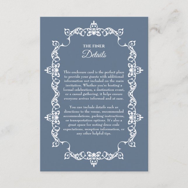 Tarjeta De Recepción Classic Slate Blue Ornately Framed Wedding (Anverso)