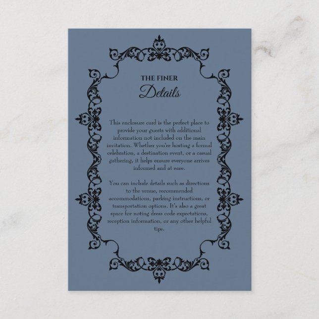 Tarjeta De Recepción Classic Slate Blue Ornately Framed Wedding (Anverso)