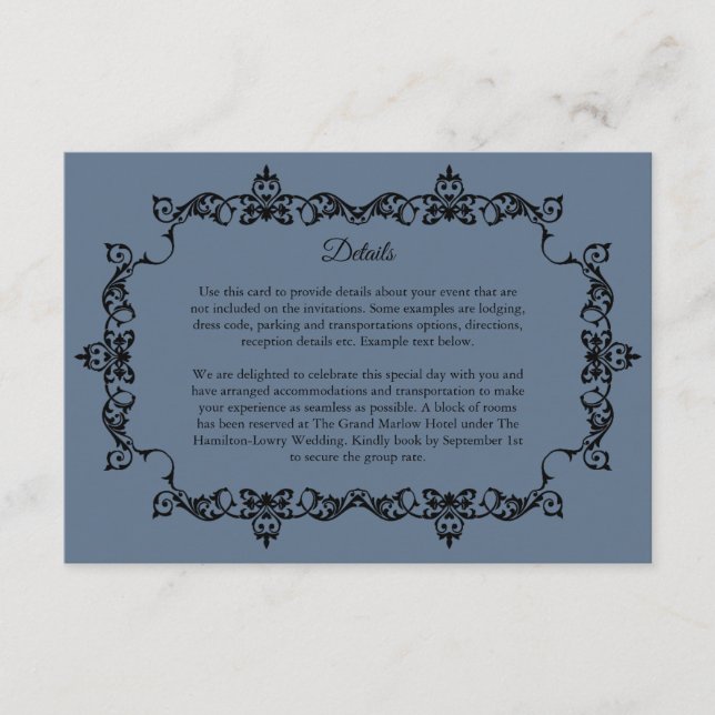 Tarjeta De Recepción Classic Slate Blue Ornately Framed Wedding (Anverso)