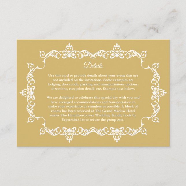 Tarjeta De Recepción Classic Soft Gold Ornately Framed Wedding (Anverso)
