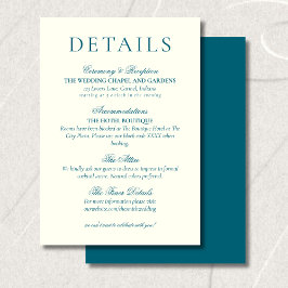 Tarjeta De Recepción Classic Teal Blue Minimalist Wedding Details